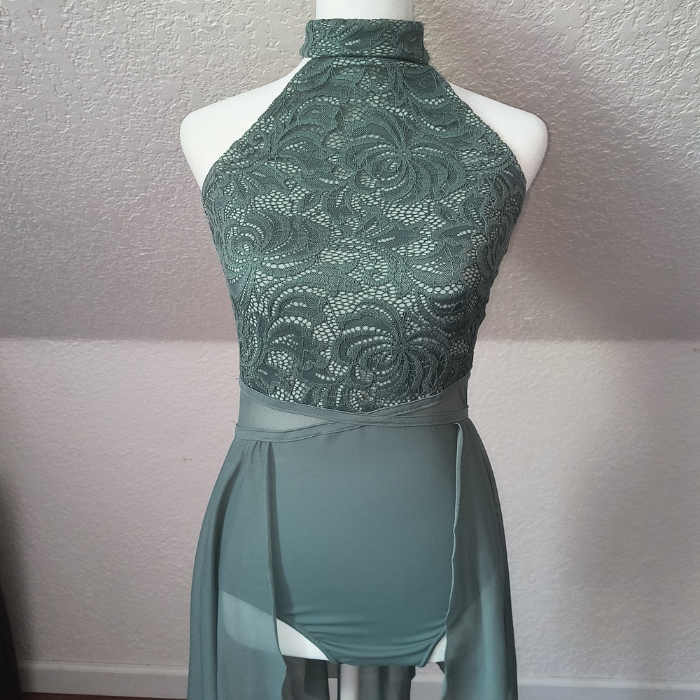 Green Lace Halter Top Dance Costume Leotard